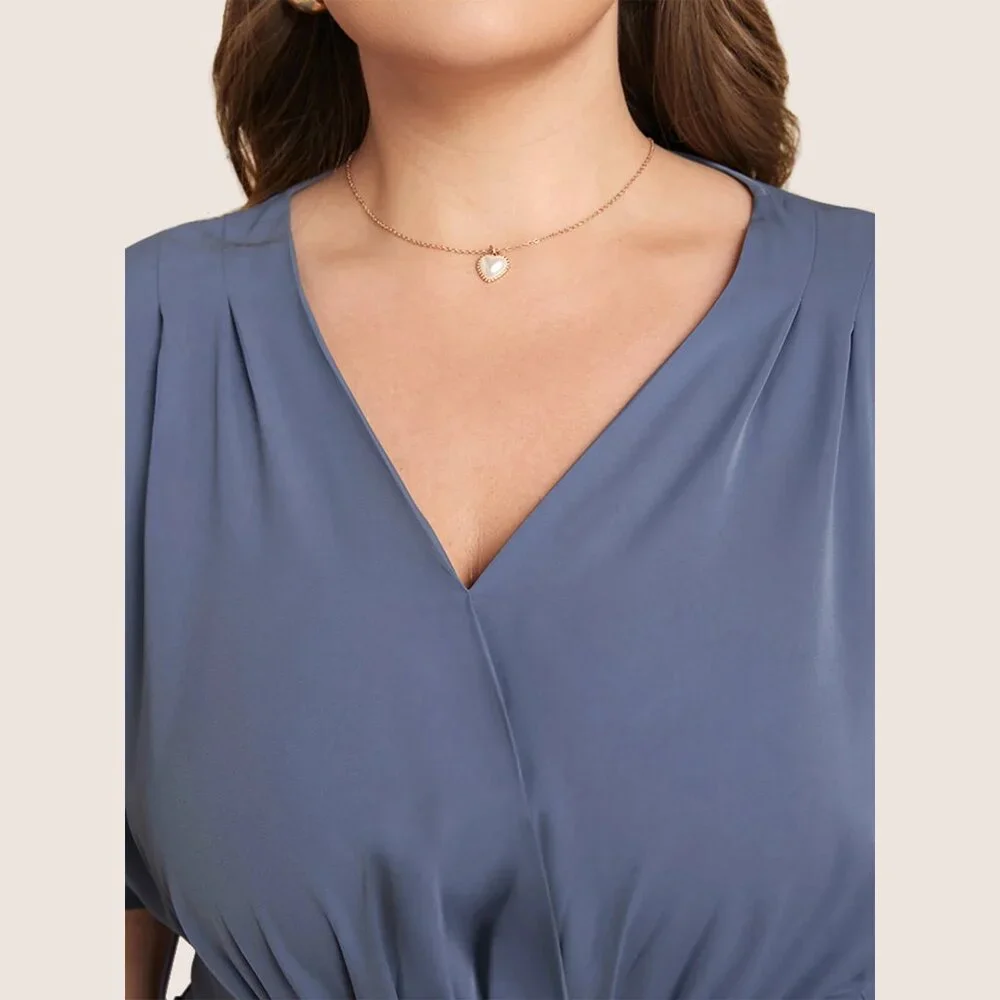 NWT BloomChic StonePlain Dolman Sleeve Pocket Belted Surplice Neck Flutter Dress - Picture 6 of 8